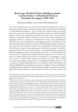 Retrieving a World of Fiction: Building an Index —And an Archive—Of Serialized Novels in Australian Newspapers, 1850–1914