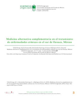 Medicina Alternativa Complementaria En El Tratamiento De Enfermedades Crónicas En El Sur De Oaxaca, México