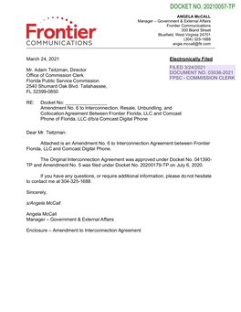 Frontier Communications 300 Bland Street Bluefield, West Virginia 24701 Frontier (304) 325-1688 COMMUNICATIONS Angie.Mccall@Ftr.Com