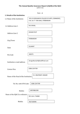 AQAR) of the IQAC (2015-16)