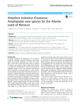 Ampelisca Lusitanica (Crustacea: Amphipoda): New Species for the Atlantic Coast of Morocco Z