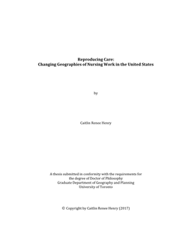 Reproducing Care: Changing Geographies of Nursing Work in the United States