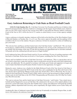 Gary Andersen Returning to Utah State As Head Football Coach