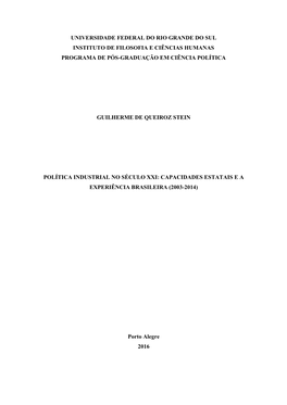 Universidade Federal Do Rio Grande Do Sul Instituto De Filosofia E Ciências Humanas Programa De Pós-Graduação Em Ciência Política