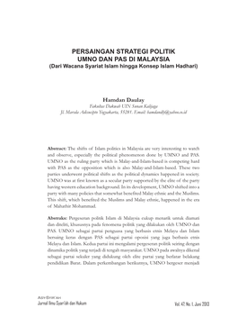 PERSAINGAN STRATEGI POLITIK UMNO DAN PAS DI MALAYSIA (Dari Wacana Syariat Islam Hingga Konsep Islam Hadhari)
