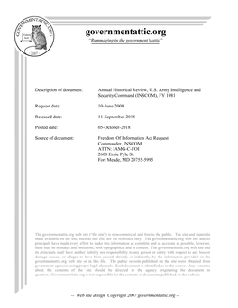 Annual Historical Review Us Army Intelligence and Security Command Fiscal Year 1981