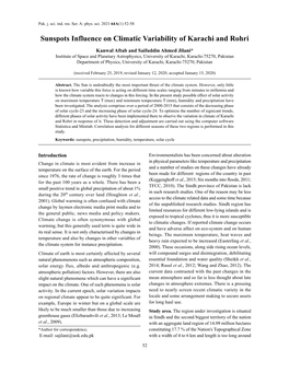 Sunspots Influence on Climatic Variability of Karachi and Rohri