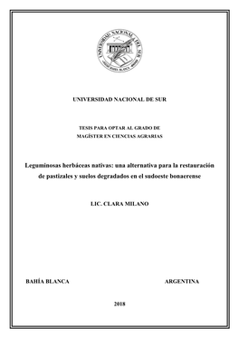 Leguminosas Herbáceas Nativas: Una Alternativa Para La Restauración De Pastizales Y Suelos Degradados En El Sudoeste Bonaerense