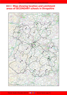 Map Showing Location and Catchment Areas of SECONDARY Schools in Shropshire