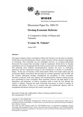 Discussion Paper No. 2001/53 Owning Economic Reforms Yvonne M. Tsikata