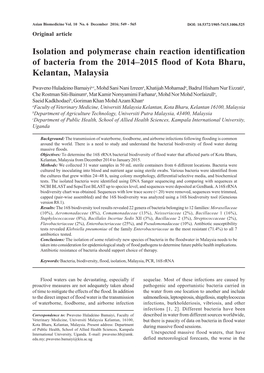 Isolation and Polymerase Chain Reaction Identification of Bacteria from the 2014–2015 Flood of Kota Bharu, Kelantan, Malaysia