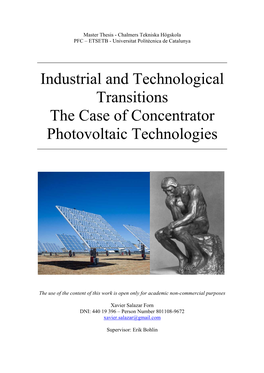 Industrial and Technological Transitions the Case of Concentrator Photovoltaic Technologies