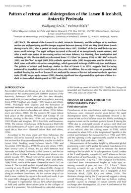 Pattern of Retreat and Disintegration of the Larsen B Ice Shelf, Antarctic Peninsula