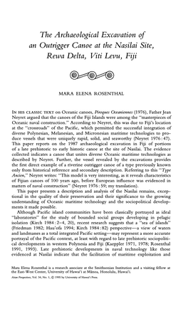 The Archaeological Excavation of an Outrigger Canoe at the Nasilai Site, Rewa Delta, Viti Levu, Fiji