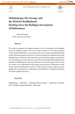 Mahākāśyapa, His Lineage, and the Wish for Buddhahood: Reading Anew the Bodhgayā Inscriptions of Mahānāman