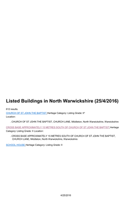 Listed Buildings in North Warwickshire (25/4/2016)