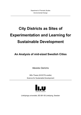 City Districts As Sites of Experimentation for Sustainable