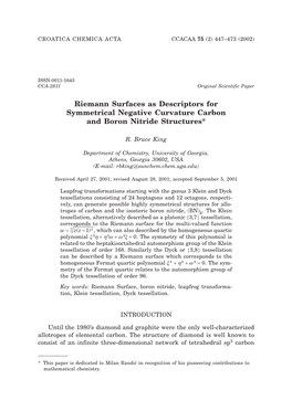 Riemann Surfaces As Descriptors for Symmetrical Negative Curvature Carbon and Boron Nitride Structures*