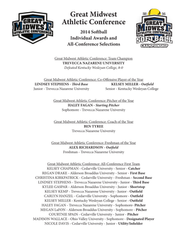 Great Midwest Athletic Conference 2014 Softball Individual Awards and All-Conference Selections