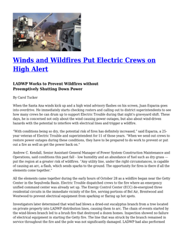 Winds and Wildfires Put Electric Crews on High Alert