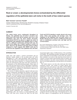 Root Or Crown: a Developmental Choice Orchestrated by the Differential Regulation of the Epithelial Stem Cell Niche in the Tooth of Two Rodent Species