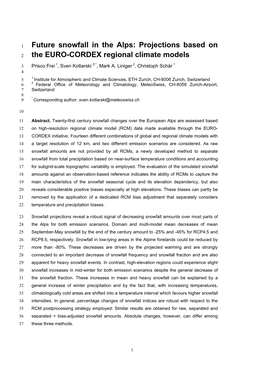 The EURO-CORDEX Regional Climate Models 3 Prisco Frei 1, Sven Kotlarski 2,*, Mark A