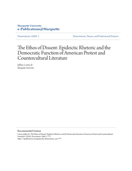 The Ethos of Dissent: Epideictic Rhetoric and the Democratic Function of American Protest and Countercultural Literature