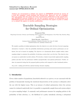 Tractable Sampling Strategies for Ordinal Optimization