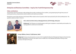 Enterprise and Business Committee – Inquiry Into Youth Entrepreneurship