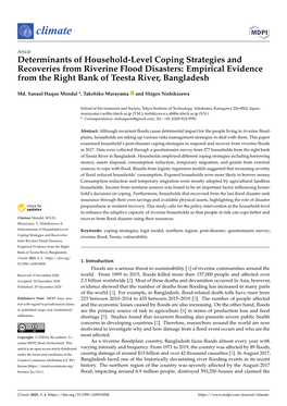 Determinants of Household-Level Coping Strategies and Recoveries from Riverine Flood Disasters: Empirical Evidence from the Right Bank of Teesta River, Bangladesh