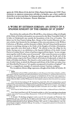A Work by Esteban Jordan: an Effigy of a Spanish Knight of the Order of St John*