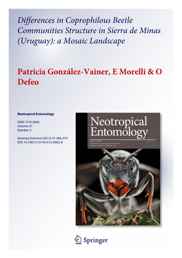 Differences in Coprophilous Beetle Communities Structure in Sierra De Minas (Uruguay): a Mosaic Landscape