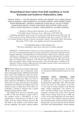 Herpetological Observations from Field Expeditions to North Karnataka and Southwest Maharashtra, India