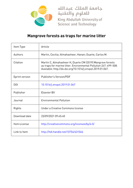 Mangrove Forests As Traps for Marine Litter