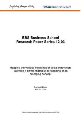 Mapping the Various Meanings of Social Innovation: Towards a Differentiated Understanding of an Emerging Concept