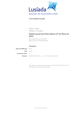 Santos, Sofia Pinheiro, Carolina Eleições Gerais Dos Países Baixos (17 De Março De 2021)