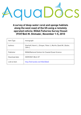 Survey of Deep-Water Corals and Sponges Along the US West Coast Using a Remotely Operated Vehicle