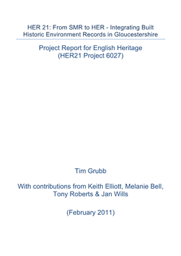 Project Report for English Heritage (HER21 Project 6027)