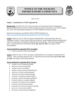 Amendments to CITES Appendix III