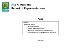 Site Allocations Report of Representations