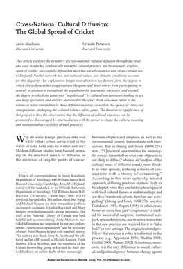 Cross-National Cultural Diffusion: the Global Spread of Cricket