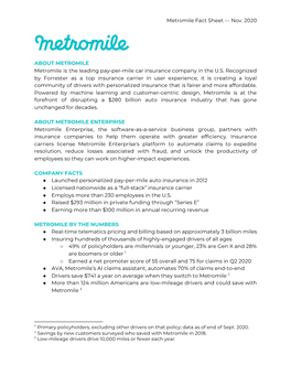 Metromile Fact Sheet — Nov. 2020 ABOUT METROMILE Metromile Is