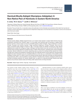 Hemlock Woolly Adelgid (Hemiptera: Adelgidae): a Non-Native Pest of Hemlocks in Eastern North America