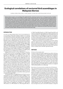 Ecological Correlations of Nocturnal Bird Assemblages in Malaysian Borneo CHONG LEONG PUAN, DING LI YONG, BADRUL AZHAR, MUI HOW PHUA & KIM CHYE LIM