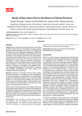 Study of Non-Native Fish in the Rivers of Tehran Province