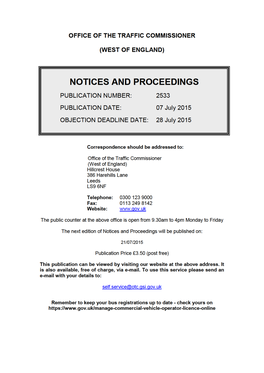NOTICES and PROCEEDINGS 7 July 2015
