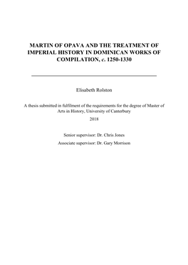 MARTIN of OPAVA and the TREATMENT of IMPERIAL HISTORY in DOMINICAN WORKS of COMPILATION, C