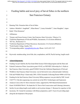 Feeding Habits and Novel Prey of Larval Fishes in the Northern San Francisco Estuary