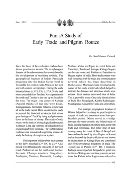 Puri :A Study of Early Trade and Pilgrim Routes