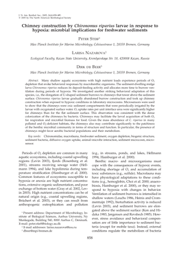 Chimney Construction by Chironomus Riparius Larvae in Response to Hypoxia: Microbial Implications for Freshwater Sediments